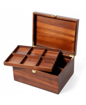 Large Wooden Storage Box with Adjustable Tray Removable Divider Keepsake Organizer for Trinkets Photos Gifts