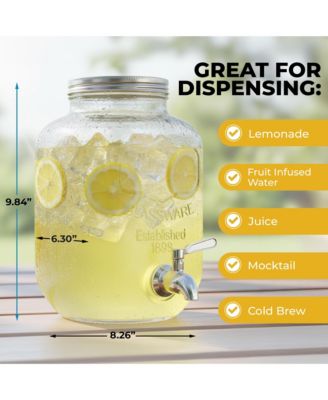 1 Gallon Glass Drink Dispenser with Spout and Stainless Filter