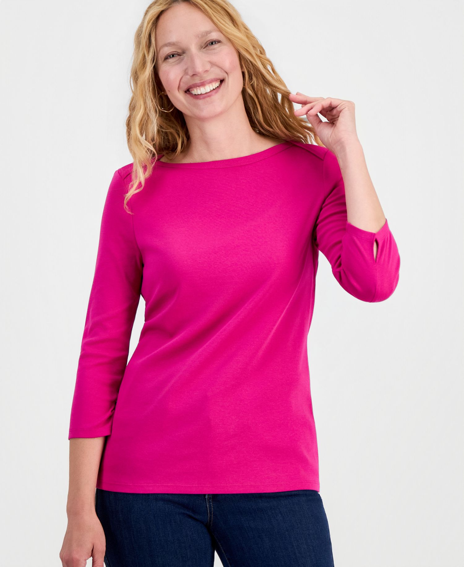 Plus Size 3/4 Sleeve Boat-Neck Top