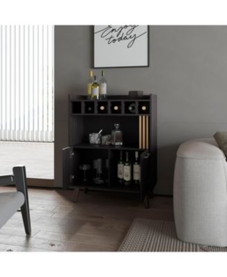 Wengue Bar Cabinet with Storage and Modern Conical Legs
