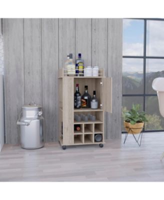 Bar Cart with Cabinet and 6 Built-in Wine Racks, Rolling Serving Cart with Casters for Home Entertaining