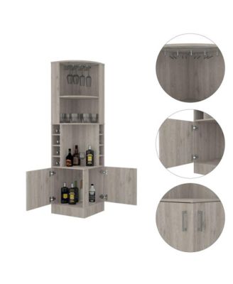Corner Bar Cabinet with 8 Bottle Cubbies, Double Door and 2 Open Shelves