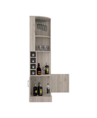 Corner Bar Cabinet with 8 Bottle Cubbies, Double Door and 2 Open Shelves