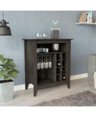 Espresso Bar Cabinet with 1 Open Shelf, 6 Built-in Wine Rack and 1 Drawer