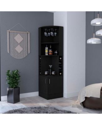 Corner Bar Cabinet with 8 Built-in Rack, Glass Rack and Double Door Cabinet