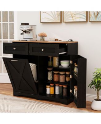 39.5 x 36 in Tilt-Out Trash Can Cabinet with Built-In Outlets and Adjustable Shelves