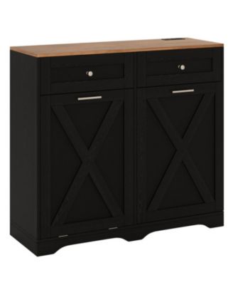 39.5 x 36 in Tilt-Out Trash Can Cabinet with Built-In Outlets and Adjustable Shelves