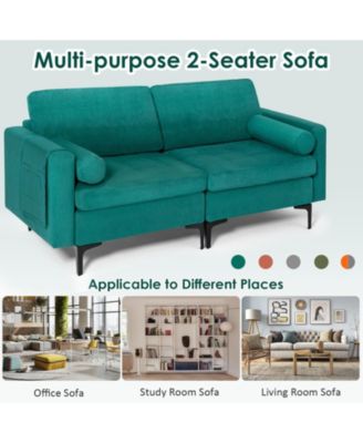 Modular Loveseat Sofa with 2 Bolsters and Side Storage Pocket