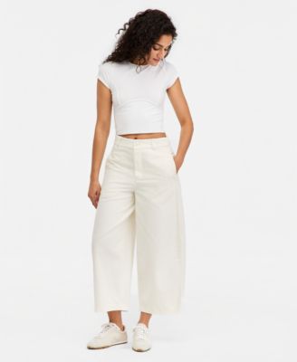 Women's Laydown High-Rise Barrel-Leg Chino Cotton Pants 
