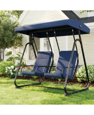 2 Person Patio Swing with Adjustable Canopy, Removable Cushions, Heavy Duty Steel Frame, Weather Resistant Design
