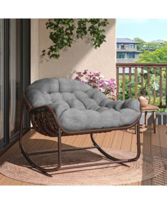 Rocking Egg Chair with Extra-Thick Cushions, Heavy-Duty 450 lb Capacity Steel Frame and Hand-Woven PE Wicker for Indoor Outdoor