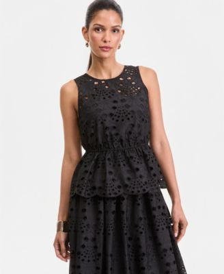 Women's Sleeveless Eyelet Lace Peplum Top