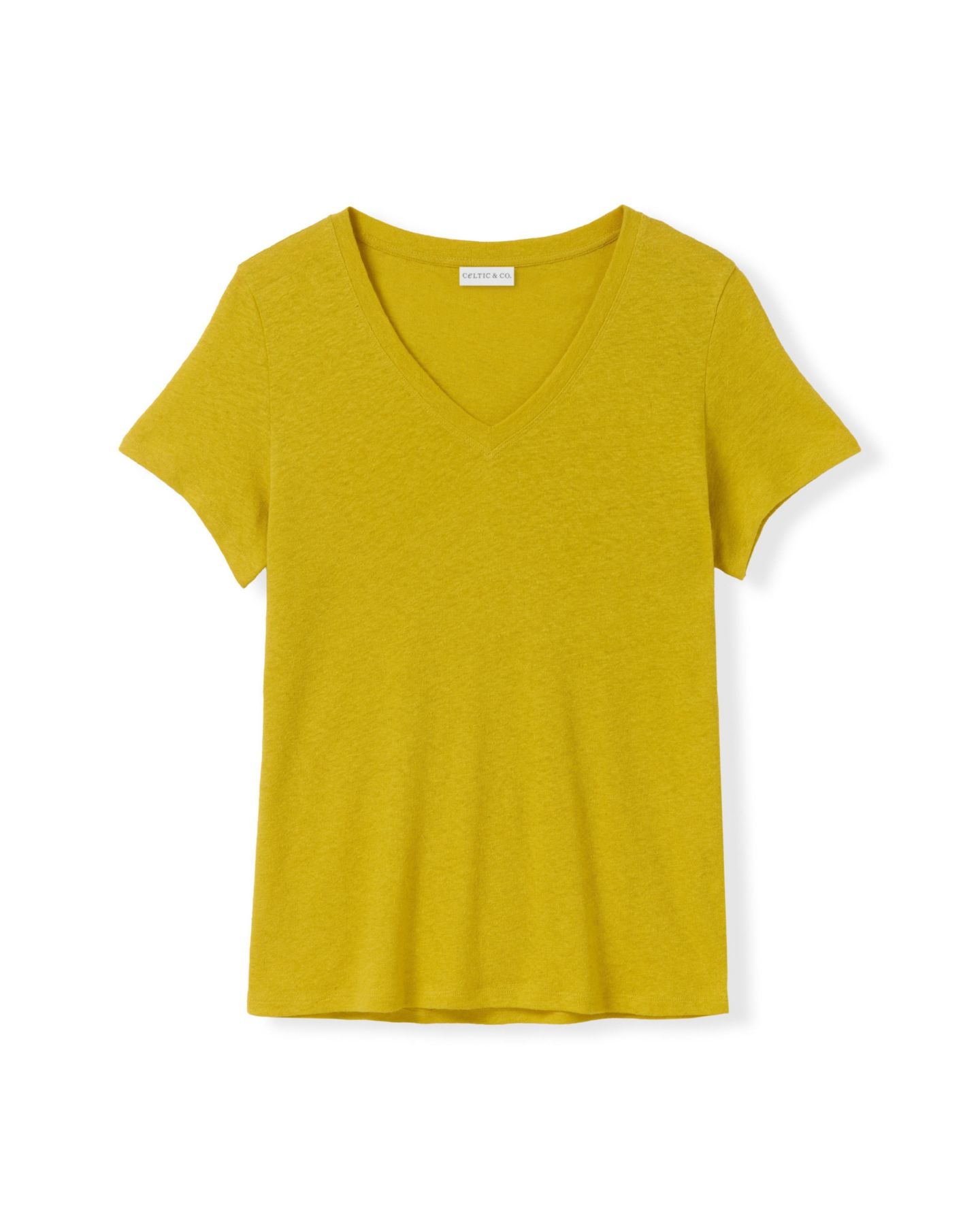 Женская футболка Celtic & Co. Relaxed V-Neck Linen Blend, цвет: Золотой оливковый — фото 2