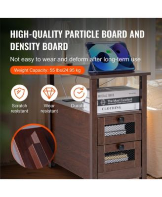  Farmhouse End Table with Charging Station, 4-Tier Storage, 23.98 x 14.02 x 24.02 in