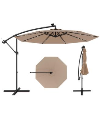 10 ft Solar LED Offset Hanging Patio Umbrella with 40 Lights and Cross Base