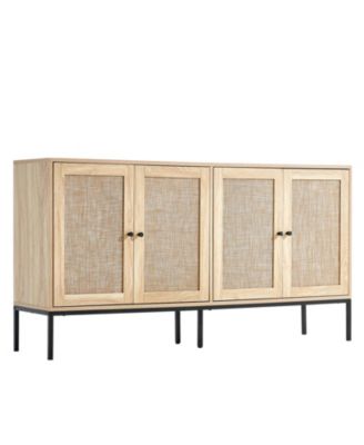 Rattan Cabinet, Rattan Storage Cabinet with 4 Magnetic Doors and Adjustable Shelves, Sideboard Buffet Cabinet for Hallway, Entryway, Living Room