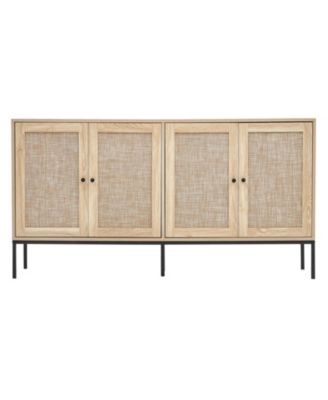 Rattan Cabinet, Rattan Storage Cabinet with 4 Magnetic Doors and Adjustable Shelves, Sideboard Buffet Cabinet for Hallway, Entryway, Living Room