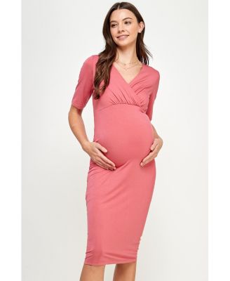 Maternity Wrap V-Neck Nursing Midi Dress