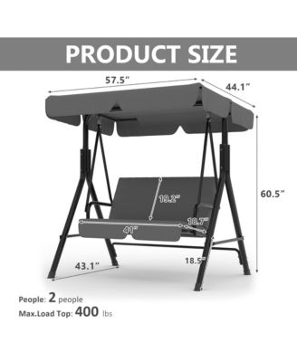 Outdoor Porch Swing with Adjustable Canopy Patio Swing, Heavy Duty for Adults, Metal Frame for Garden, Backyard and Poolside