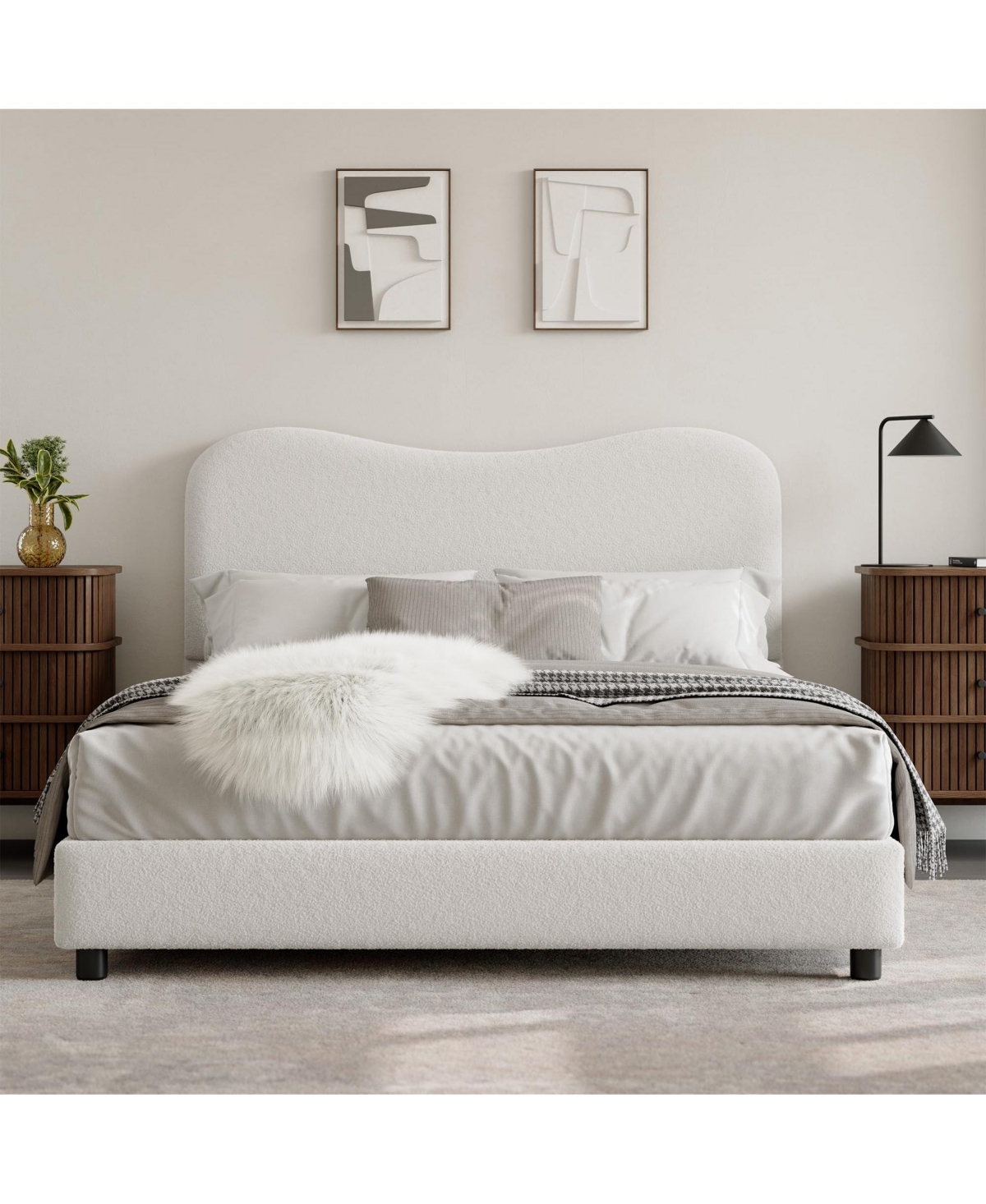 Homfan Soft Upholstered Kids Bed Frame with Headboard, Low Profile Platform, Strong Wooden Slats, Noise-Free, No Box Spring Needed