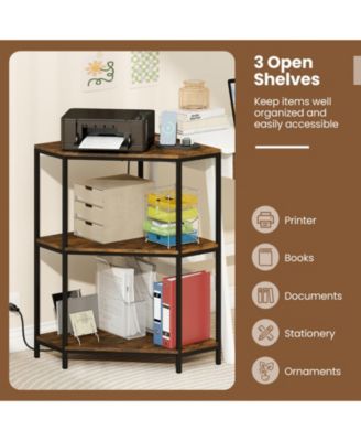Corner Printer Stand 3-Tier with Charging Station