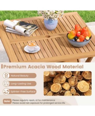 Acacia Wood Folding Patio Dining Table with Umbrella Hole for 4 People