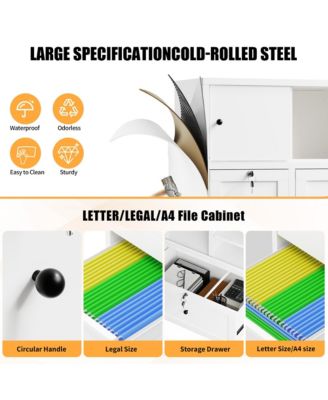 Metal Filing Cabinet with Lock, 2-Drawer File Cabinet with Open Storage Shelves and Full-Extension Slides, Holds A4/Legal/Letter Files
