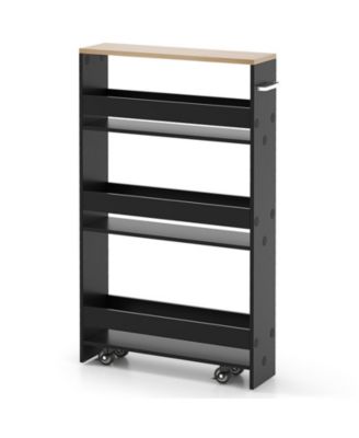 4-Tier Slim Rolling Kitchen Storage Cart with Side Handle and Guard Rails