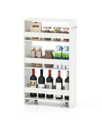 4-Tier Slim Rolling Kitchen Cart with Open Shelves and Guard Rails