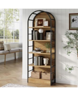 5 Tier Arched Bookcase, Industrial Open Book Shelves for Living Room, Freestanding Display Shelving Storage Rack