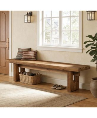 63" Solid Wood Bench, Extra Long Farmhouse Dining Bench for Kitchen Table, Rustic Wooden Entryway Bench, End of Bed Indoor Seating
