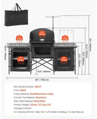 Portable Camping Kitchen Table Cook Station With Storage for BBQ and Picnic