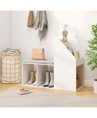 Shoe Storage Bench with Removable Cushion and 6 Open Compartments