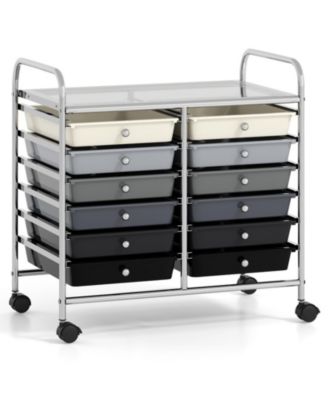 12-Drawer Mobile Storage Trolley with Visible Drawers and Dual Push Handles