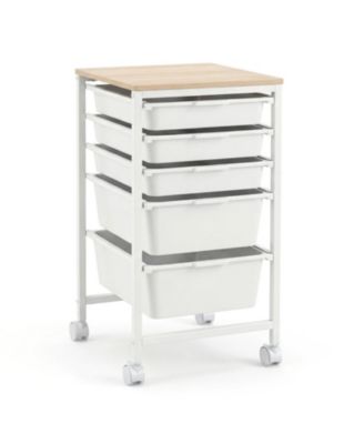 5-Drawer Rolling Storage Cart with Wooden Tabletop, Metal Frame and Lockable Casters