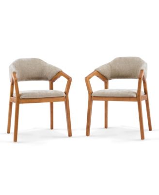 Wooden Arm Dining Chairs Set of 2, Soft Chenille Upholstered Seat with Curved Backrest for Compact Dining Areas