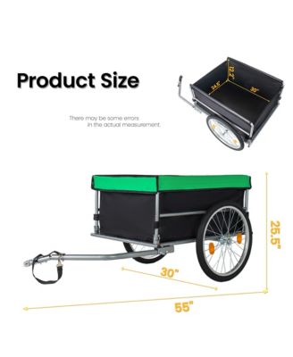 Foldable Bike Cargo Trailer, Heavy Duty Bicycle Wagon Cart with 20'' Wheels, Removable Cover, 120 lbs Capacity for Luggage, Groceries