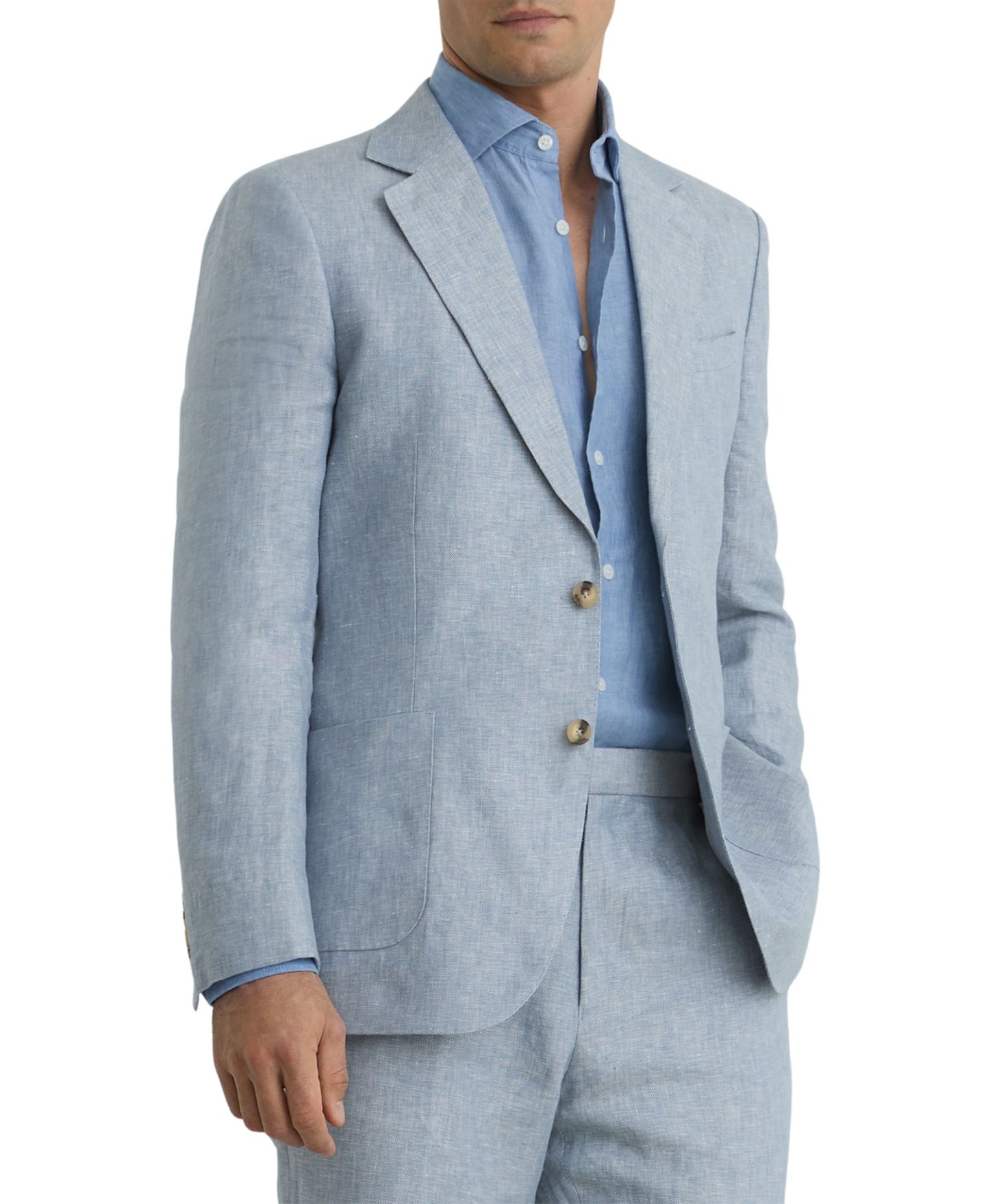 Мужской пиджак REISS Atlantic Tailored-Fit Linen-Twill Single-Breasted Blazer, цвет: Мягкий синий — фото 1