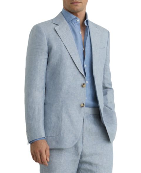 Мужской пиджак REISS Atlantic Tailored-Fit Linen-Twill Single-Breasted Blazer, цвет: Мягкий синий