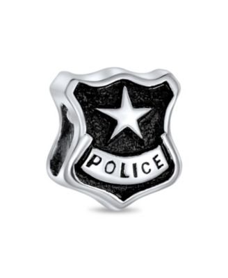 Serve Protect Officer Shield Badge Charm Bead .925 Sterling Silver For Bracelet
