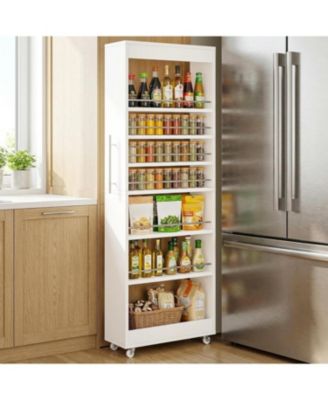 73" Tall Slim Storage Cart on Wheels, 7-Tier Narrow Pantry Cabinet, Rolling Skinny Spice Rack Organizer Next to Fridge