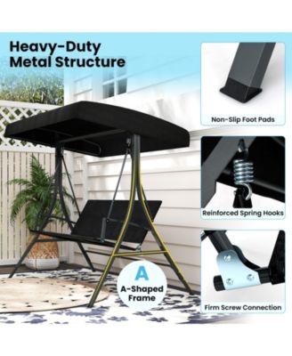 3-Person Canopy Porch Swing with Stand, Wicker Seat Back, 1000 lbs Capacity, 75.5 x 65 in