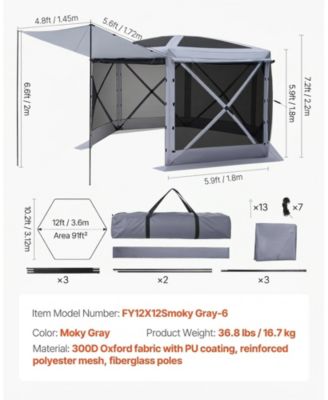 Pop Up 6-Sided Gazebo Screen Tent 12x12 ft with Removable Top, Carry Bag and Mosquito Netting