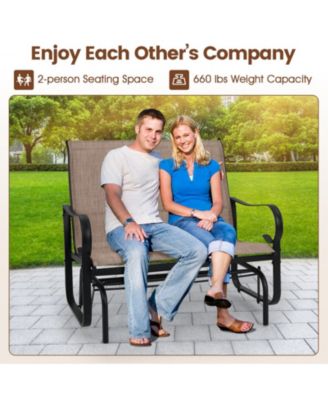 2-Person Outdoor Glider Bench with High Backrest and Metal Frame