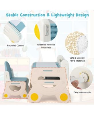 Kids Drawing Table and Chair Set with Erasable Graffiti Desktop and Built-In Storage