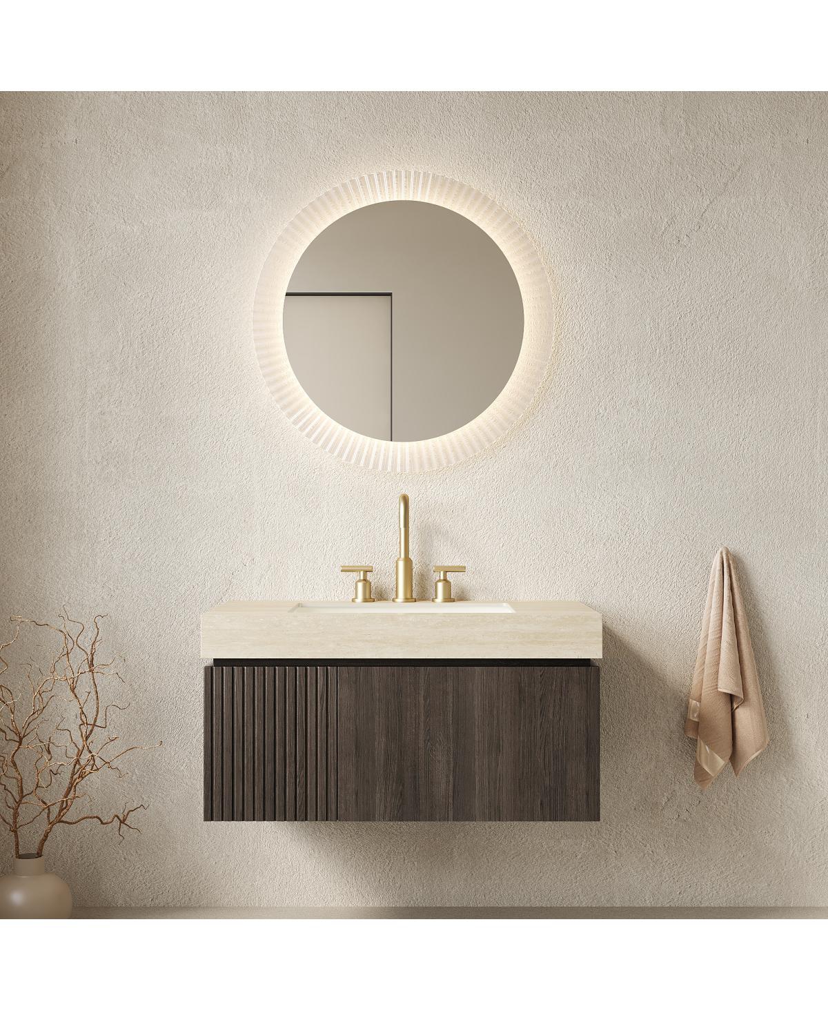 Sillysis 30 Inch Bathroom Vanity with Travertine Pattern Sintered Stone Top, Ceramic Undermount Sink, Soft Close Cabinet