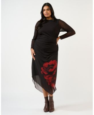 Plus Size Raya Asymmetrical Long Sleeve Mesh Dress