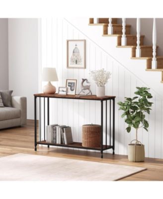 Narrow Console Table with Engineered Wood Shelf and Metal Frame