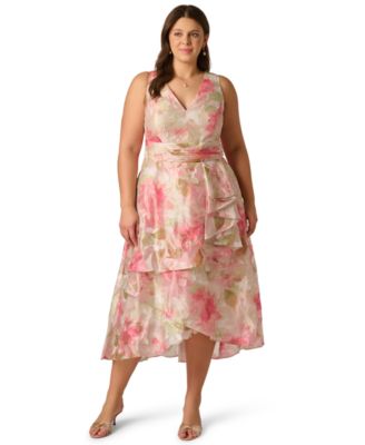 Plus Size Cascade Organza V-Neck Midi Dress