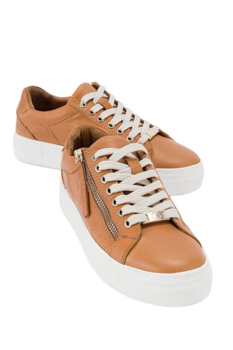 Женские кроссовки Forever & Always Shoes Beryl Leather Zip, цвет: Коньячный коричневый кожаный